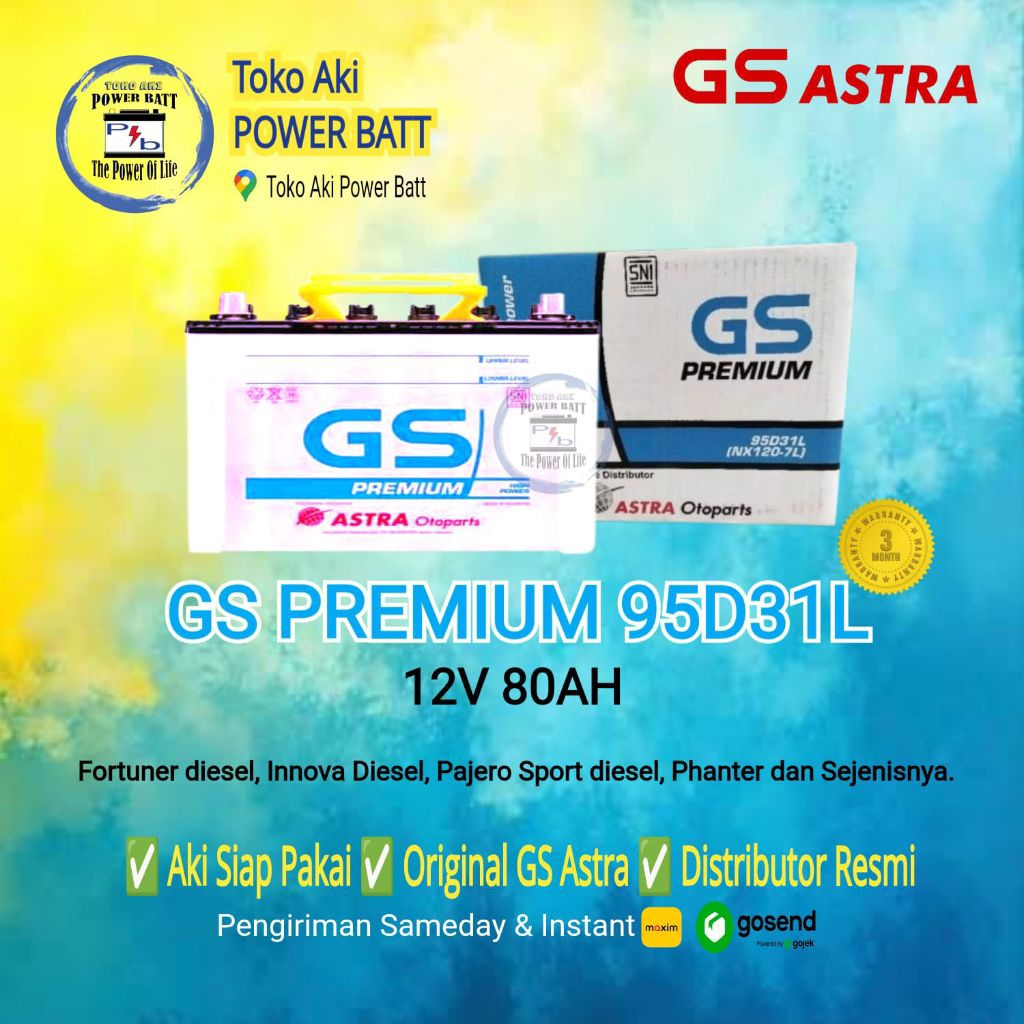 AKI GS PREMIUM 95D31L / NX120-7L ACCU 80 AMPERE GS ASTRA OTOPARTS ORIGINAL, Aki Mobil Pajero Sport
