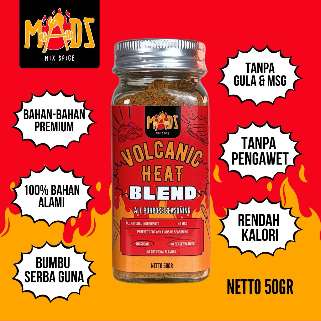 

MADZ MIX SPICE Bumbu Marinasi Serba Guna, Tanpa Gula + Rendah Kalori + Tanpa MSG + Bahan Premium 50gr/pcs [ VOLCANIC HEAT BLEND ] - Bumbu Masak Instant