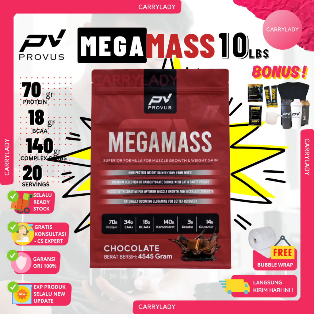 Provus Megamass 10lbs Mega Mass 10 lbs Gainer 4545 gram Susu Protein Bulking Penambah Berat Badan
