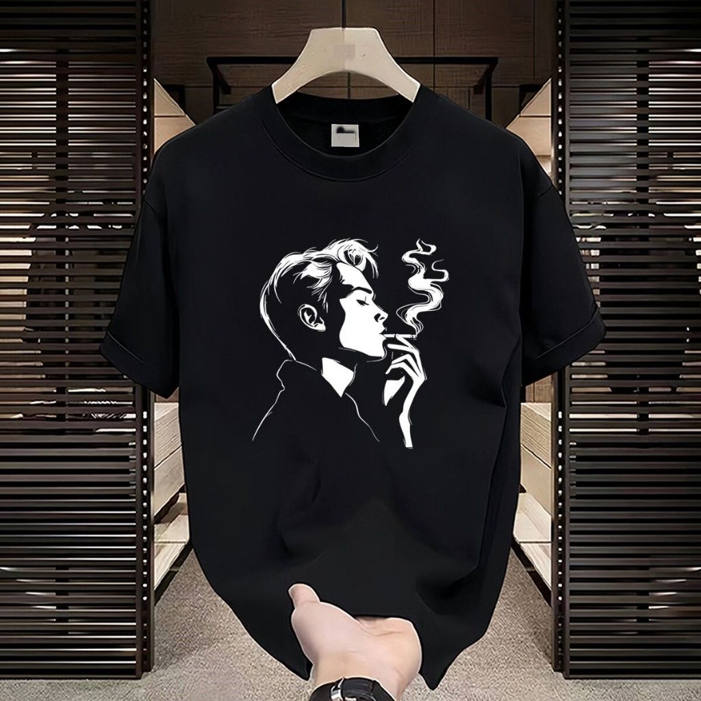 COD Kaos Unisex Motif Ilustrasi Pria Menghisap Rokok Katun Berkualitas Nyaman Bernapas Oversize Fit