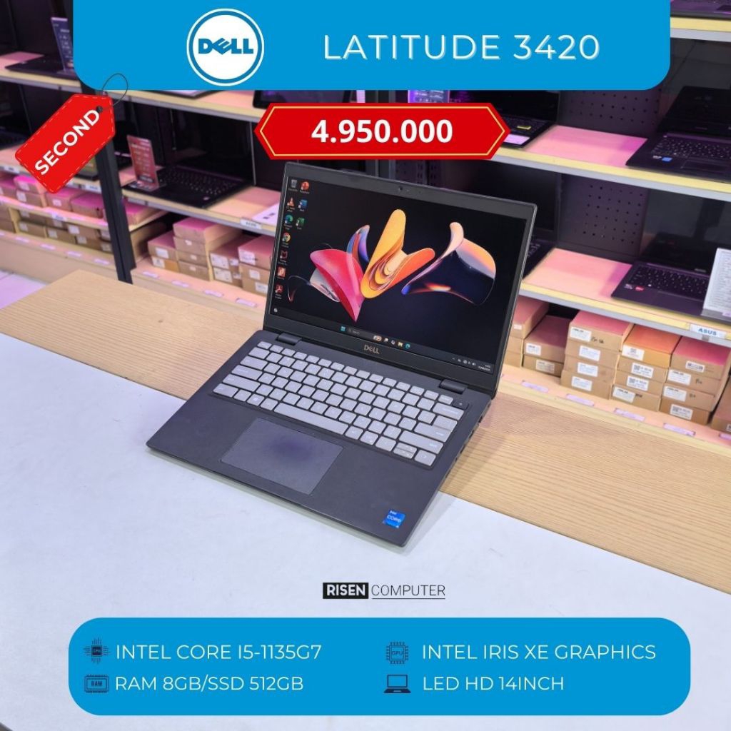 DELL Latitude 3420 Intel Core I5-1135G7 HD 14inch RAM 8GB SSD 512GB Notebook Second Bekas