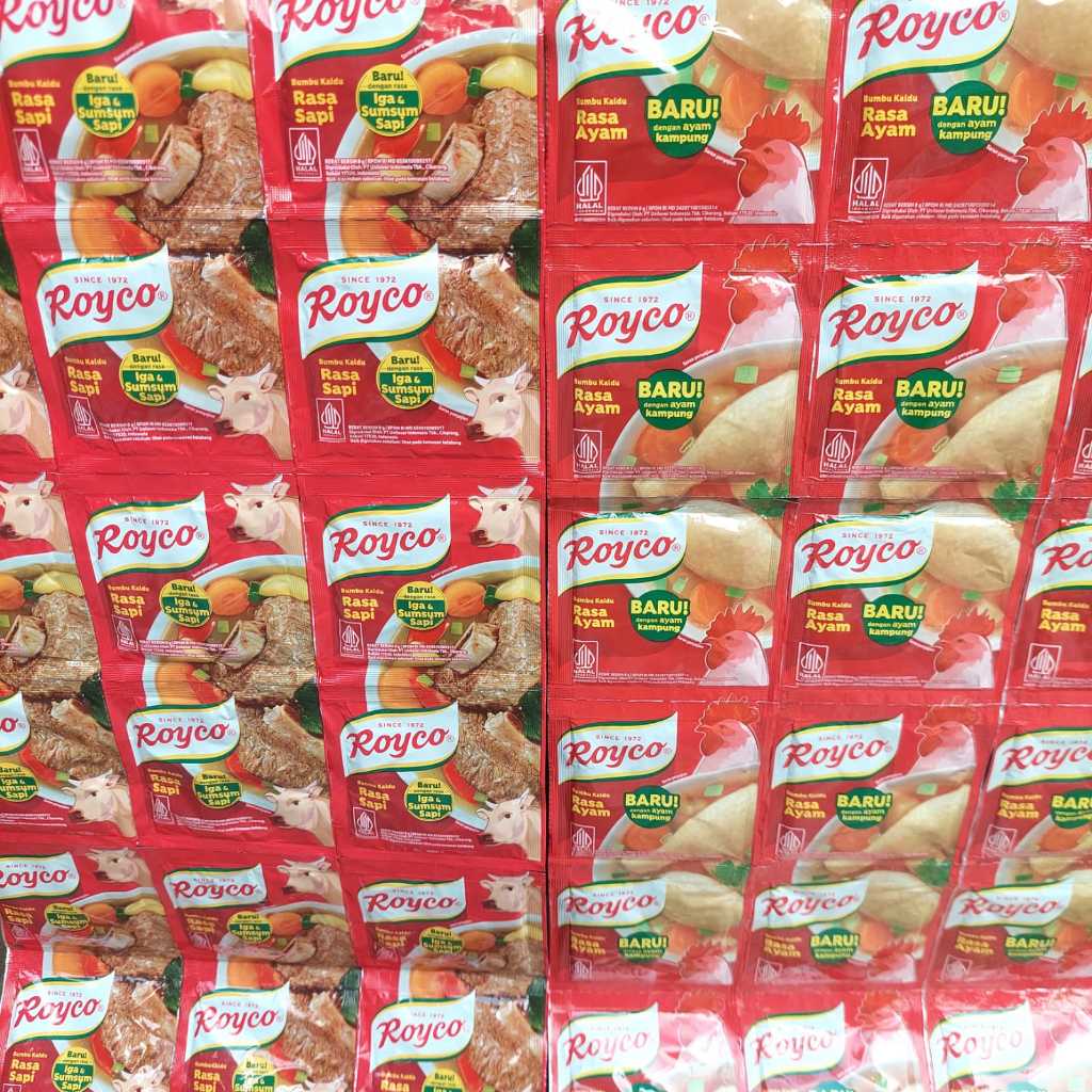 

Royco bumbu kaldu ayam dan sapi 1 renceng isi 12 sachet