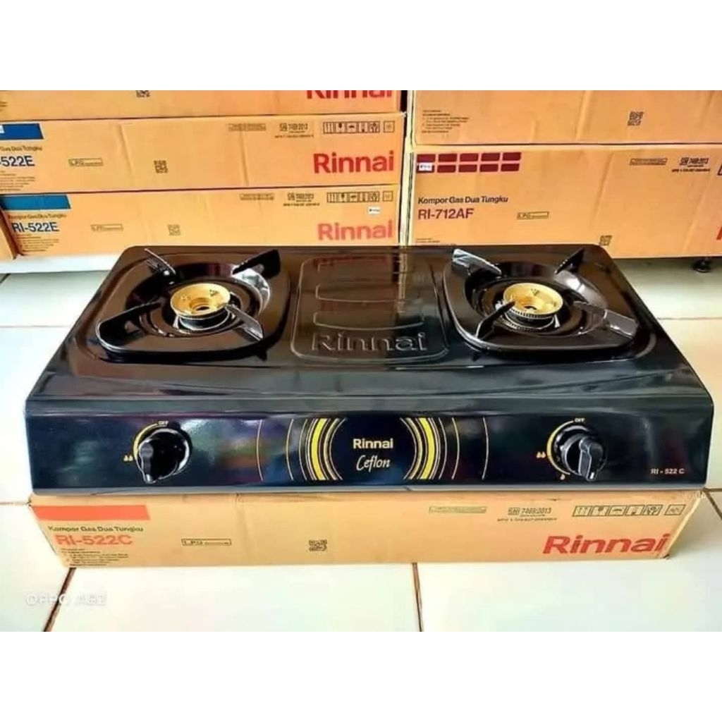 Kompor Gas Rinnai RI-522C 2 Tungku Bahan Teflon / Kompor Gas 2 Tungku Rinnai Praktis