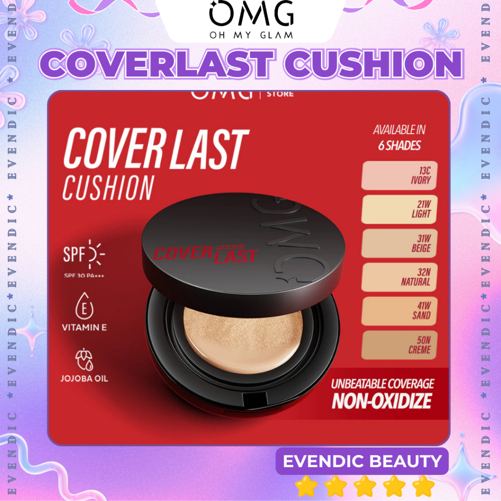 READY OMG Oh My Glam Coverlast Cushion 15g - Cushion Foundation Concealer Skin Tint Make Up