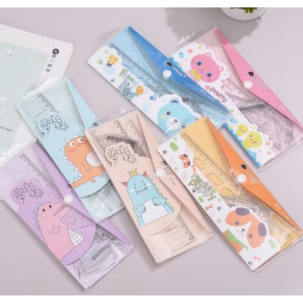 

PENGGARIS SET ISI 4 PCS DILENGKAPI POUCH KANCING / PENGGARIS SET LUCU