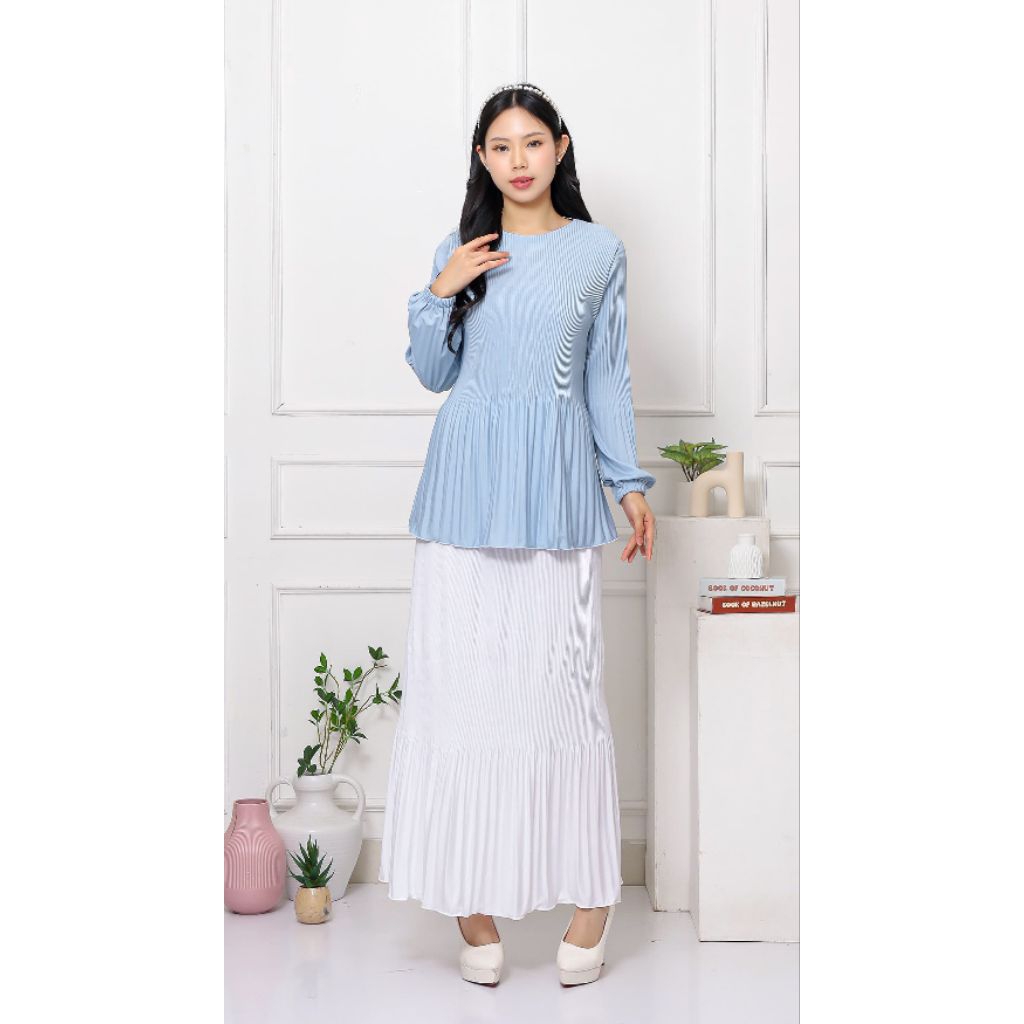 Atasan Plisket Lidi Cabang Lengan Panjang / Baju Plisket / Blus Plisket Top Pleated Top Atasan Lenga