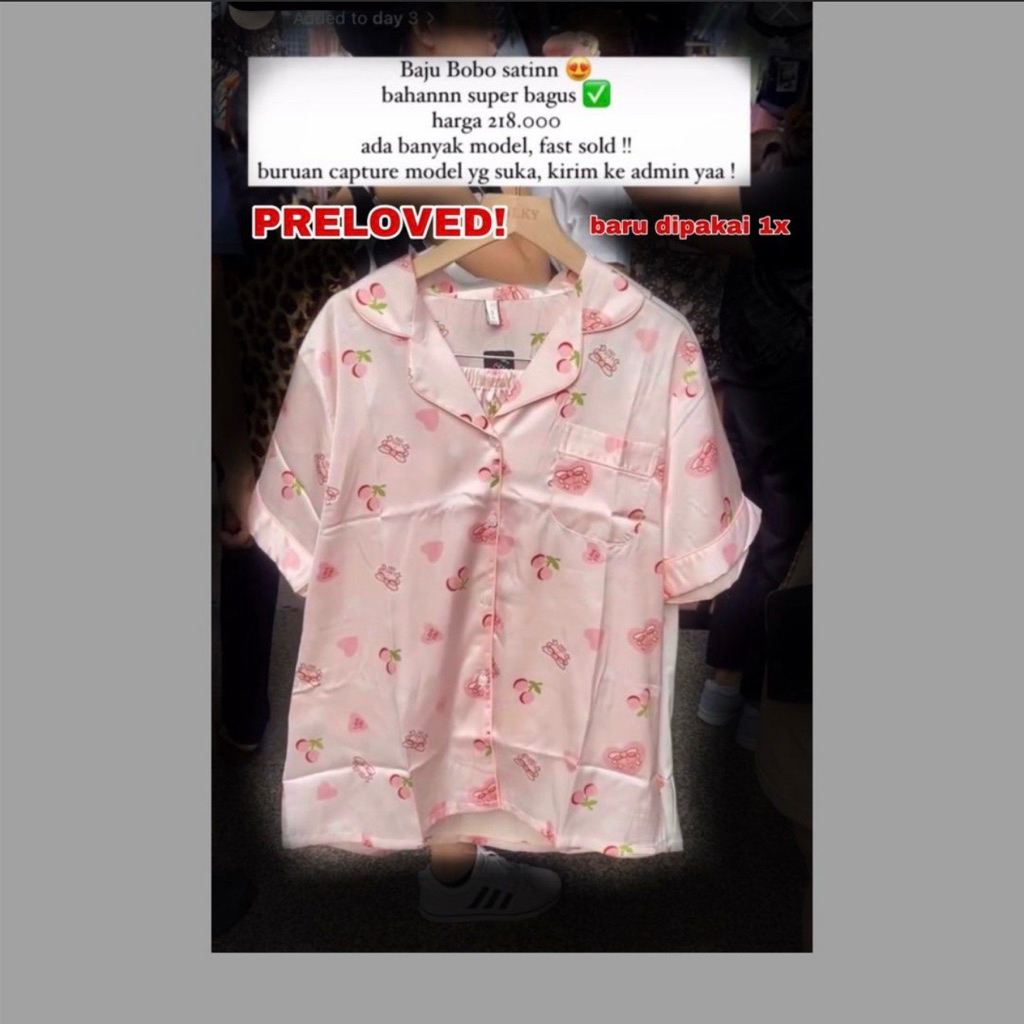 PRELOVED - Piyama Satin Wanita Kerah HP Kancing Baju Tidur Lengan Pendek Celana Pendek Silk Pajamas