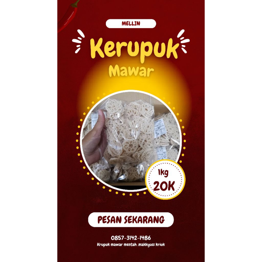 

krupuk mawar mentah kemasan 1kg .