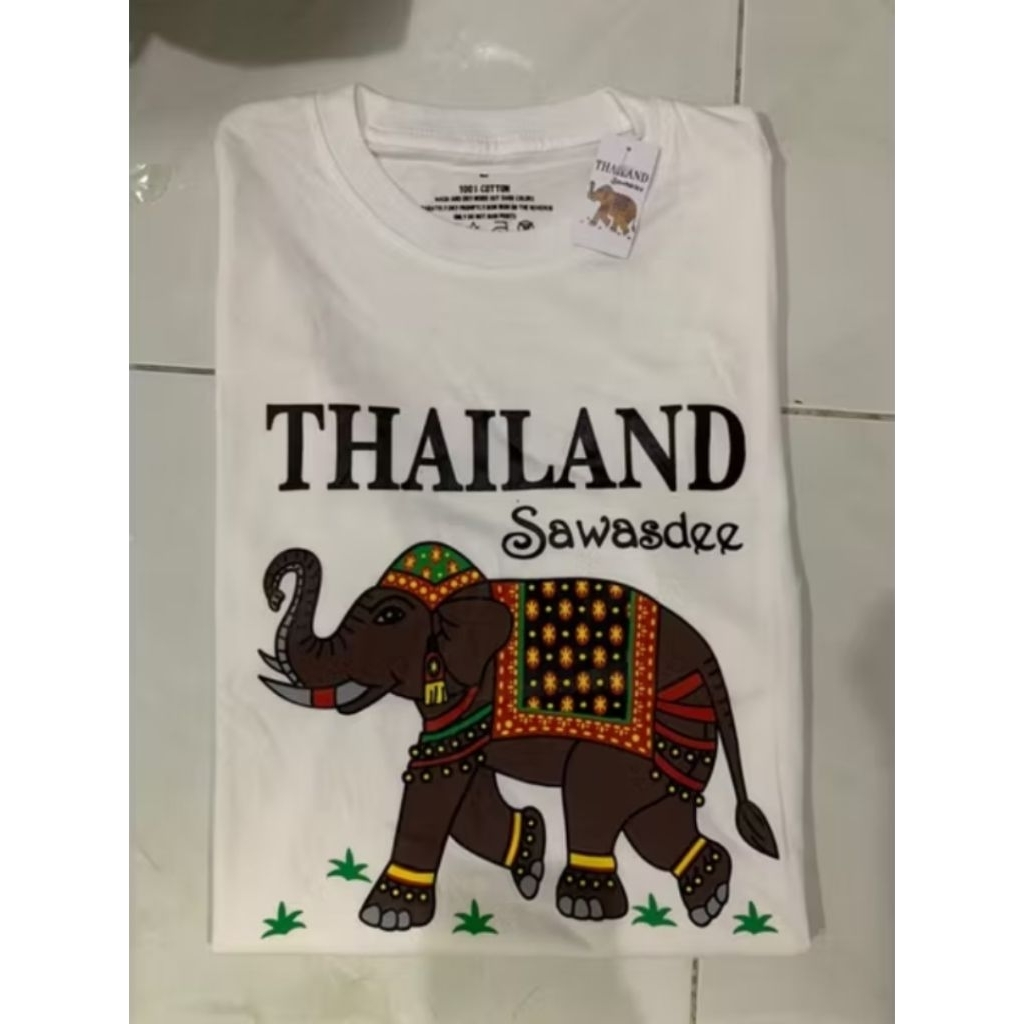 kaos oleh-oleh thailand gajah SAWADEE baju souvenir thailand