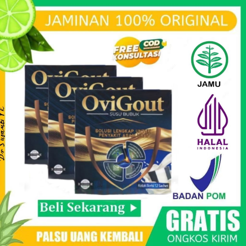 

SUSU OVIGOUT UNTUK PENDERITA ASAM URAT DAN NYERI SENDI 1 BOX ISI 12 SASCHET 300 GRAM SUDAH BPOM