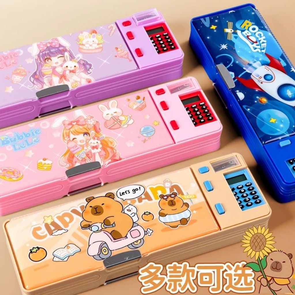 

(PJ005) Multifunctional pencil case with calculator | Kotak pensil multifungsi / Kotak Pensil Kalkulator / Stationary Toy / Double Side Magnet 2 sisi Pencil Case