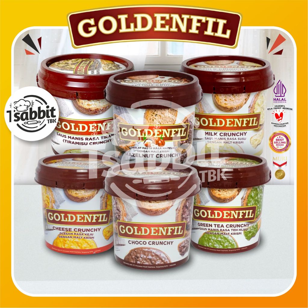 

Goldenfil Spread Crunchy 1kg – Selai Topping Roti Varian Choco, Cheese, Hazelnut, Greentea, Milk & Tiramisu