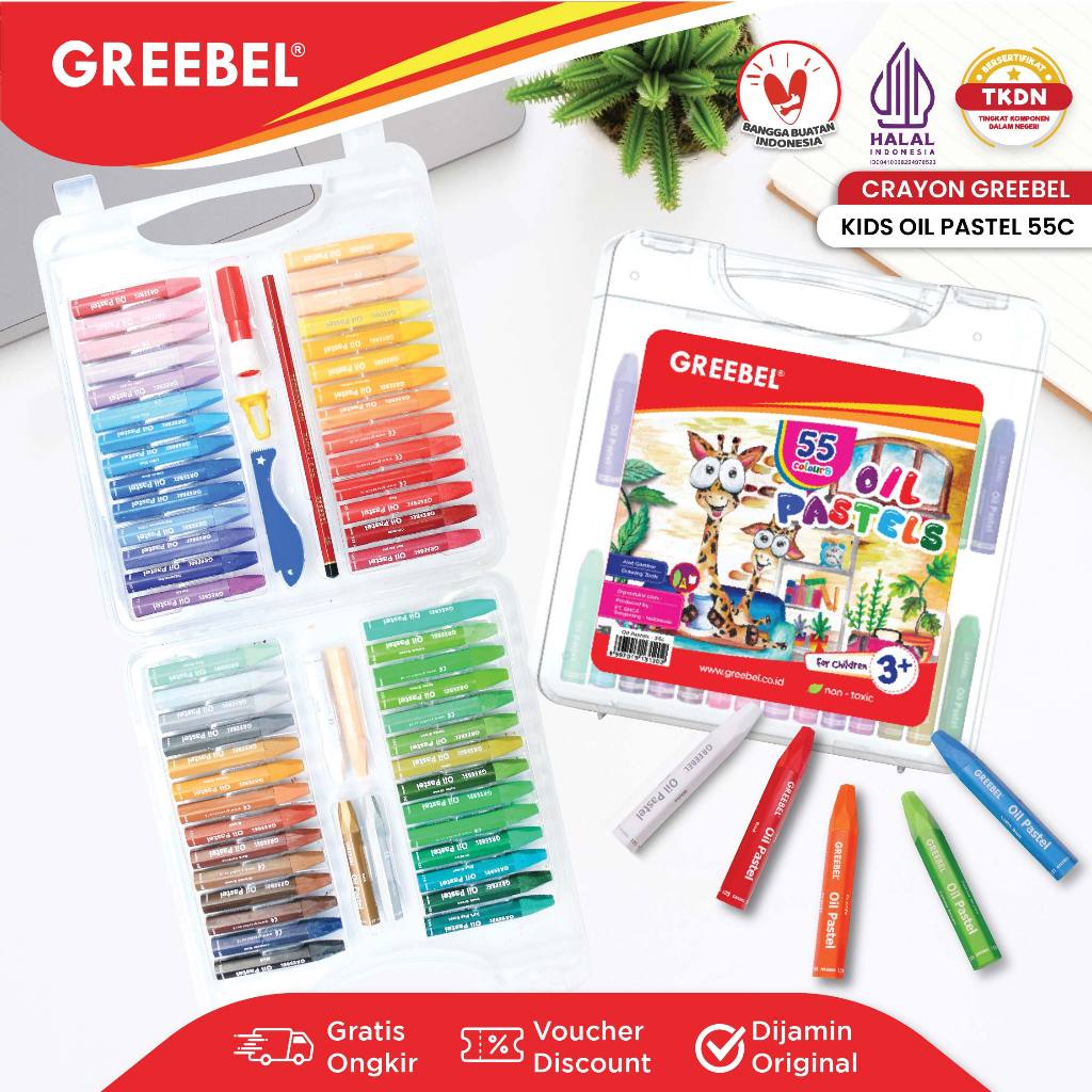 

GREEBEL Crayon 55 Warna / Kids Oil Pastel 55 Warna / Crayon Greebel 55