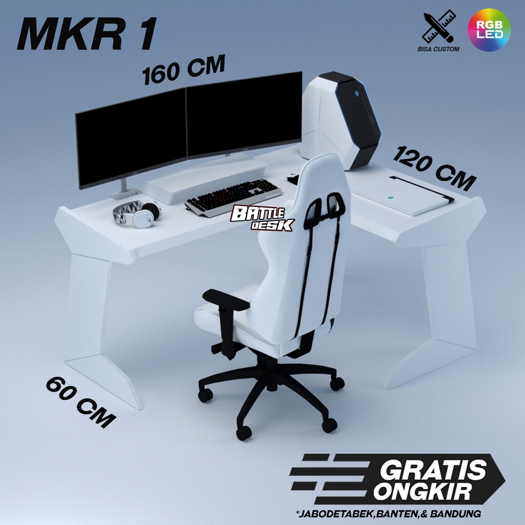 Battledesk MKR 1 - Meja Komputer Gaming PC Desk RGB Murah 160x120