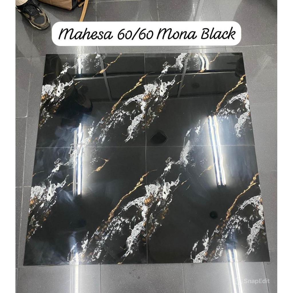 Granite 60x60 Hitam Glazed Polish Corak Berpola