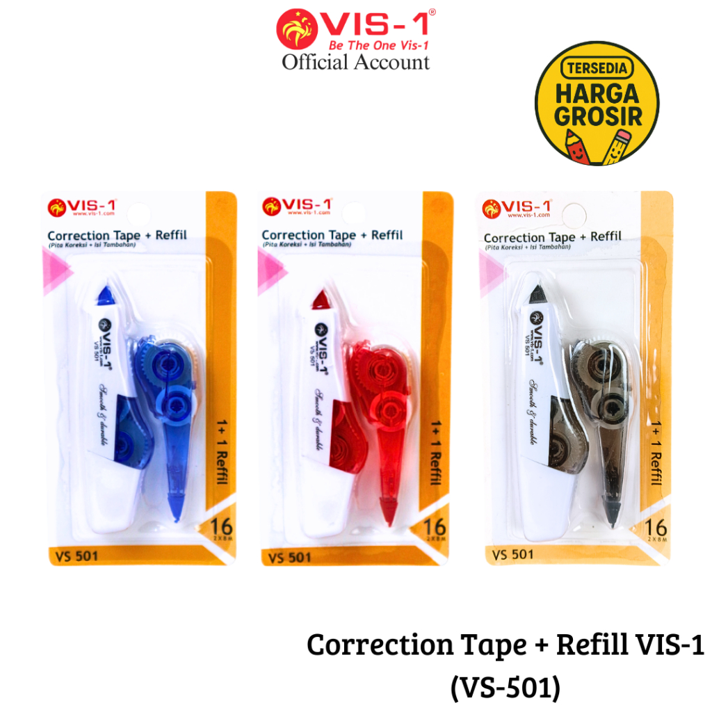 

VIS-1 - Correction Tape VS 501 / Tipe Ex Kertas + Refill / Stipo Kertas / Tipex / Pita Koreksi