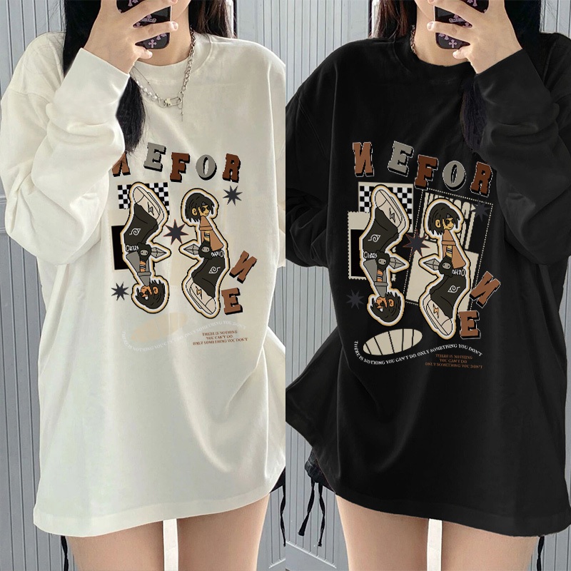 Kaos Oversize Lengan Panjang Wanita Cetakan Pola Cetakan Street style|/Baju Kaos Lengan Panjang Wani