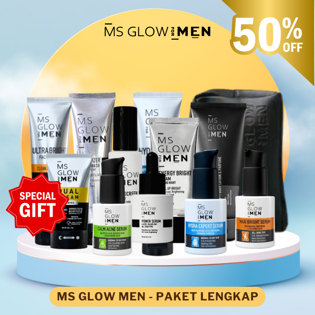 MS Glow Men - Paket Skincare Pria All Paket Lengkap Basic Penghilang Jerawat Cowok Mencerahkan Mengh