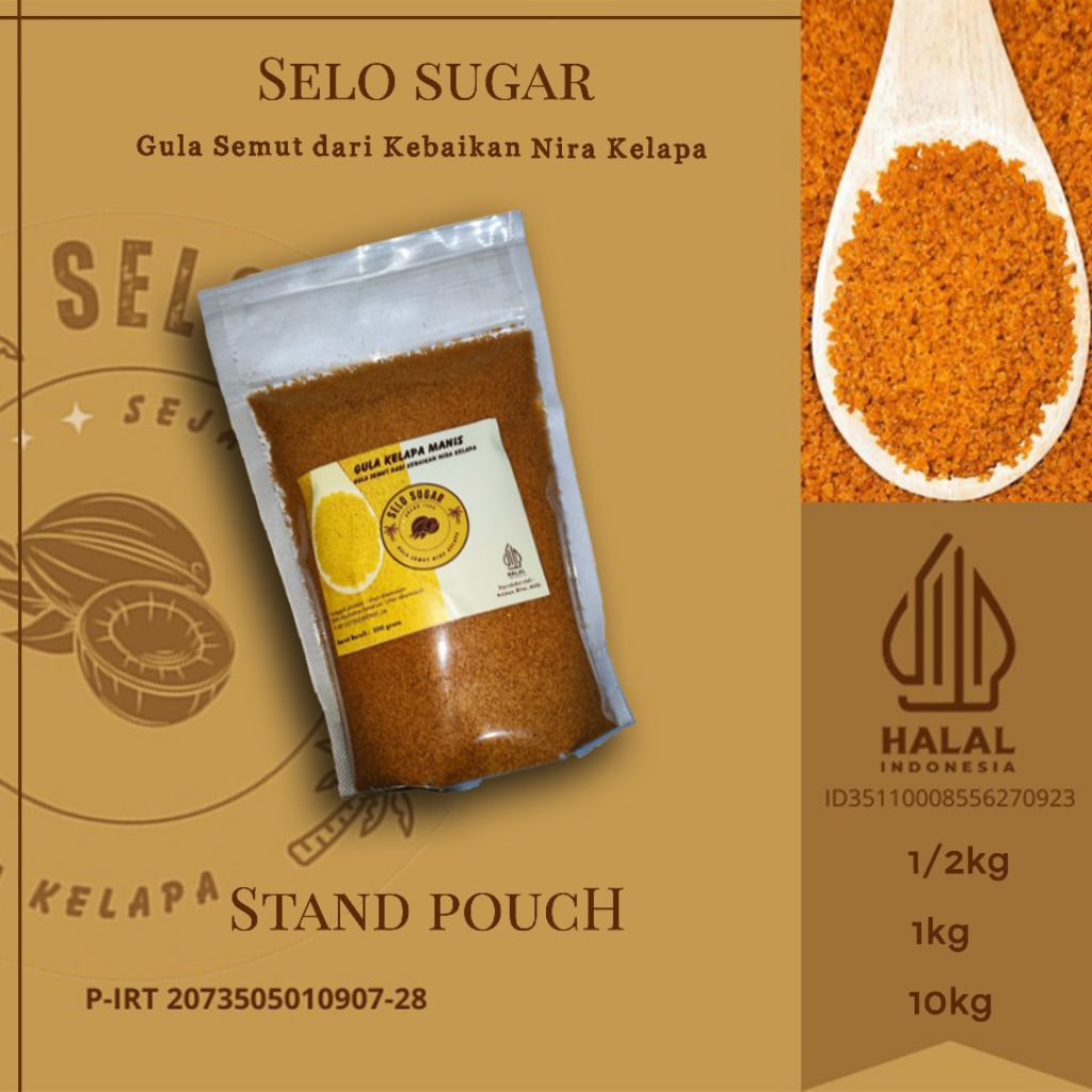 

Selosugar gula semut nira kelapa kemasan stand pouch