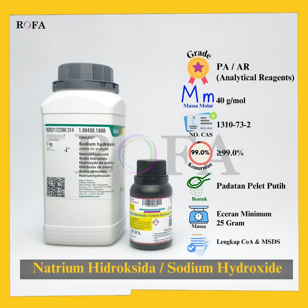 Natrium Hidroksida / Sodium Hidroksida / Sodium Hydroxide / NaOH Pro Analisis Eceran 1 Gram