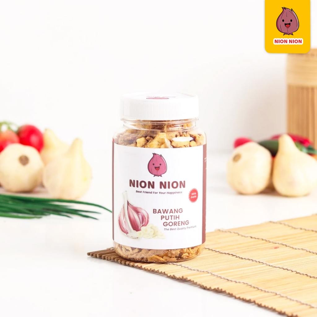 

Bawang Putih Goreng Iris / Cincang Asli Garlic Brambang Goreng Renyah Kemasan Botol 140 Gram - Nion