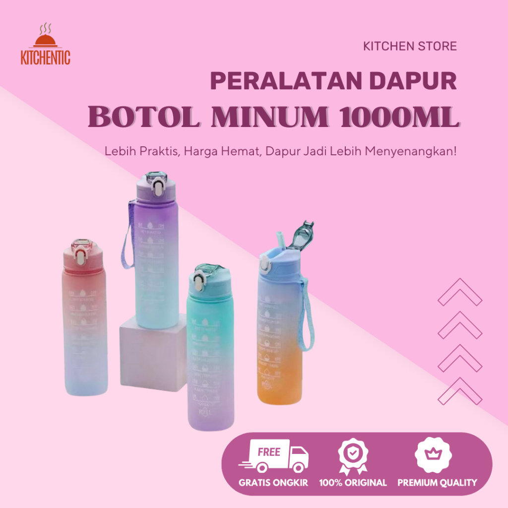 KitchenTic - Botol Air Besar Kapasitas 1000ml Botol Air Olahraga / Botol Minum Gradasi K7708-1