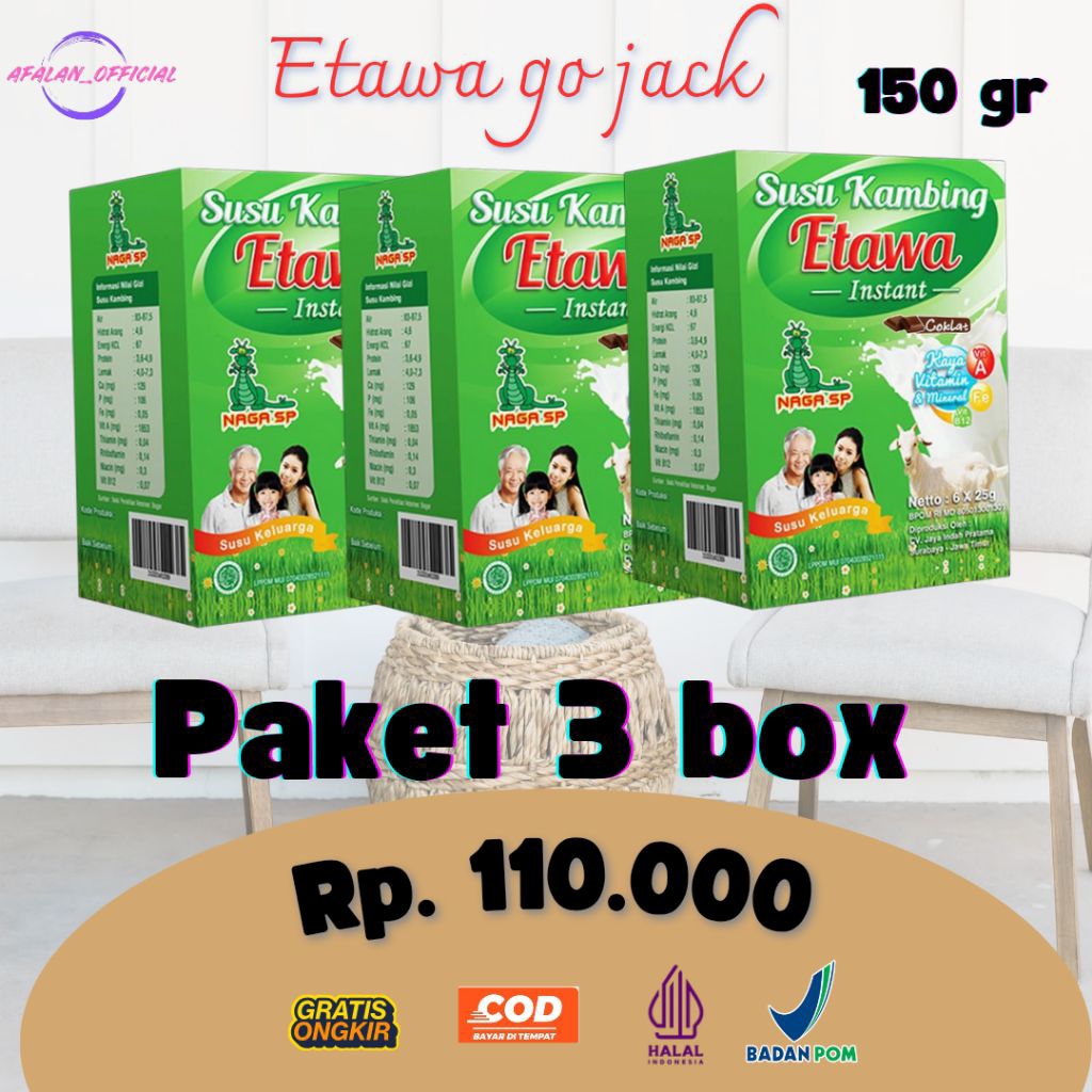 

paket 3 box susu kesehatan Susu Kambing Etawa Naga SP kemasan 150 gram Sachet
