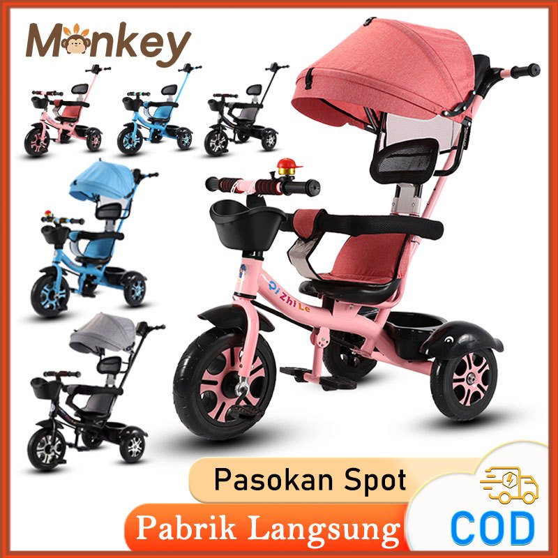 Monkey Sepeda Roda Tiga Anak Sepeda Roda 3 Bayi Tricycle Anak Sepeda Kereta Dorong Troli Bayi Sepeda