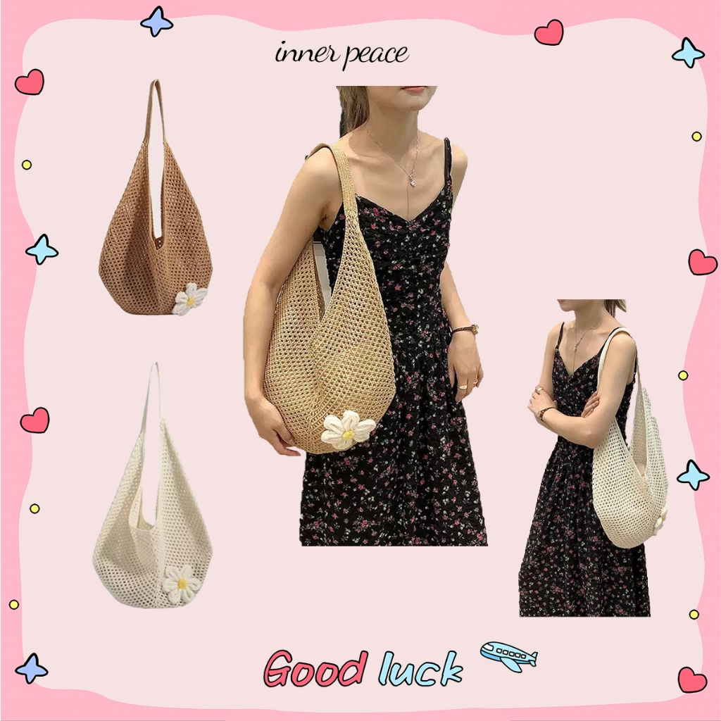 [COD] Tas Bahu Wanita Kasual Tas Selempang Baru Berkapasitas Besar Tas Tangan Jerami