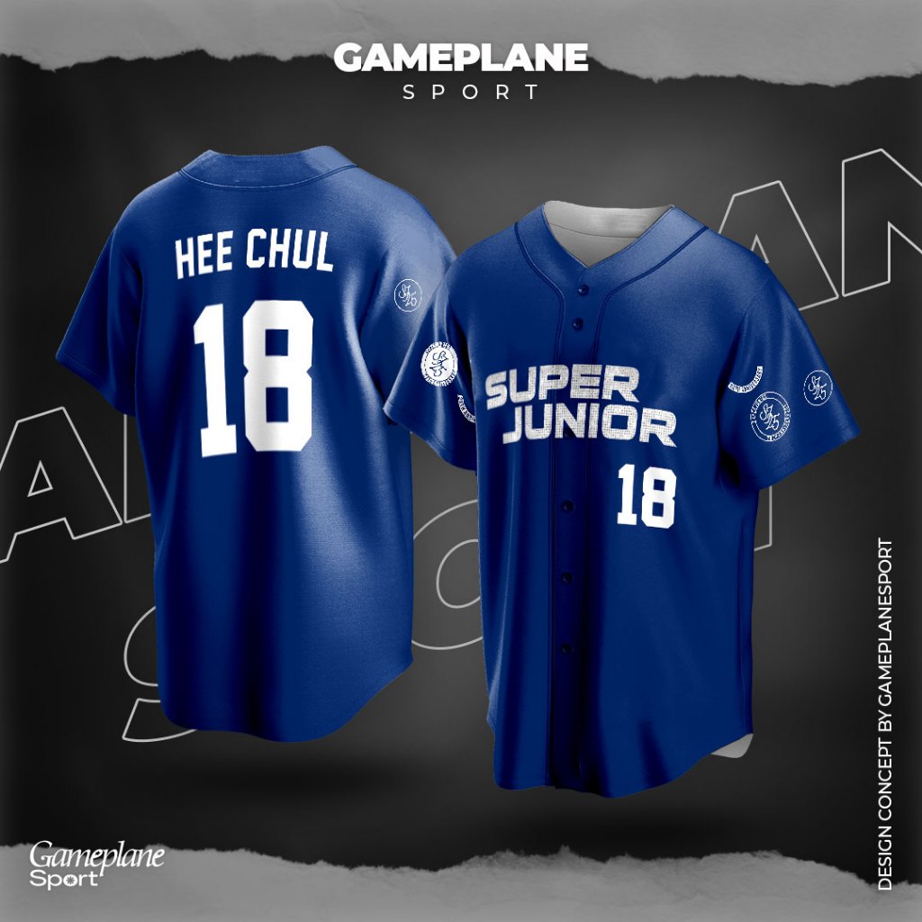 GAMEPLANE -  Kaos Baju Jersey Baseball HEECHUL SUPER JUNIOR SUPER SHOW 10 BIRU Custom Desain Full