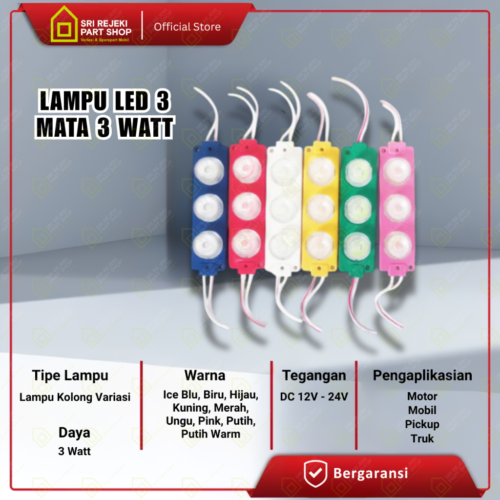 Lampu Kolong Motor Mobil Truk Pick Up LED 3 Mata Variasi 12V-24V
