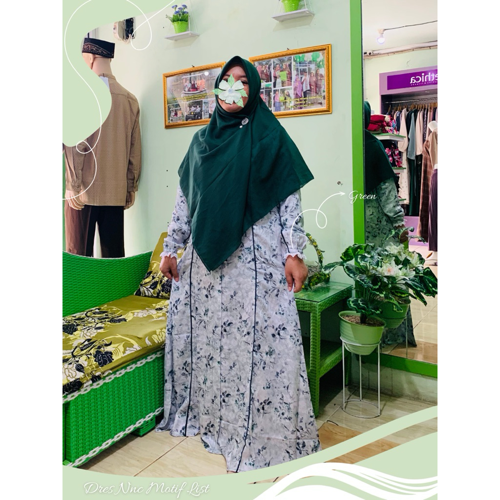 DRESS MOTIF BUNGA LIST / DRESS NNC LIST MOTIF / BAJU GAMIS MOTIF BUNGA / BAJU GAMIS BUSUI