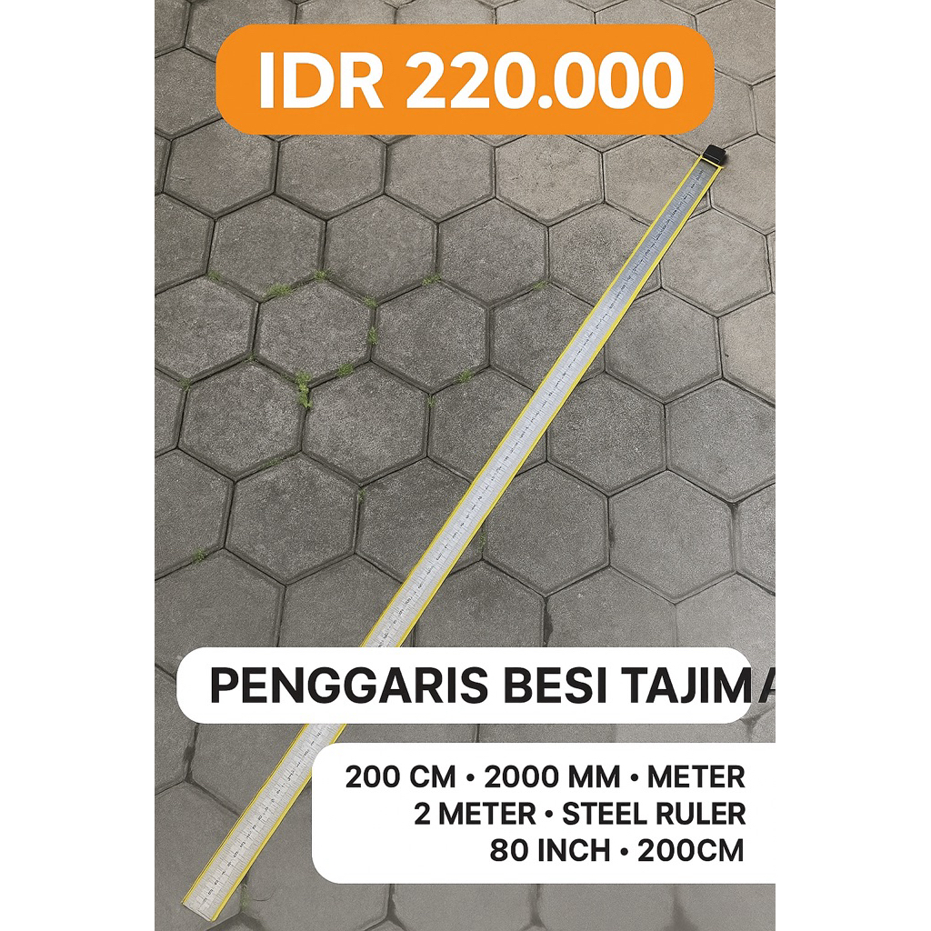 

PENGGARIS BESI TAJIMA 200 CM - 2000 MM - METERAN 2 METER - STEEL RULER 80 INCH - 200CM