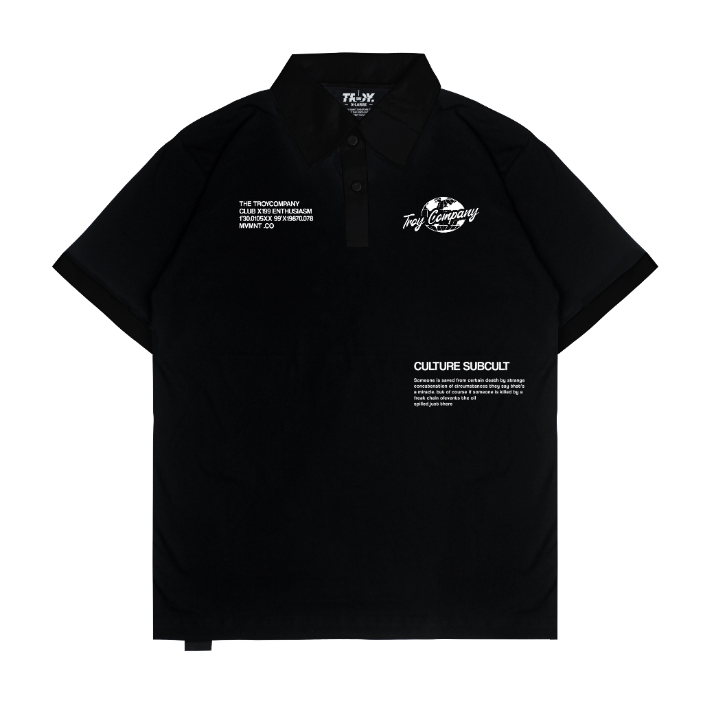 Troy Company Polo Wangky Shirt Full Black Essence - Kaos Polo Hitam WKD 3273