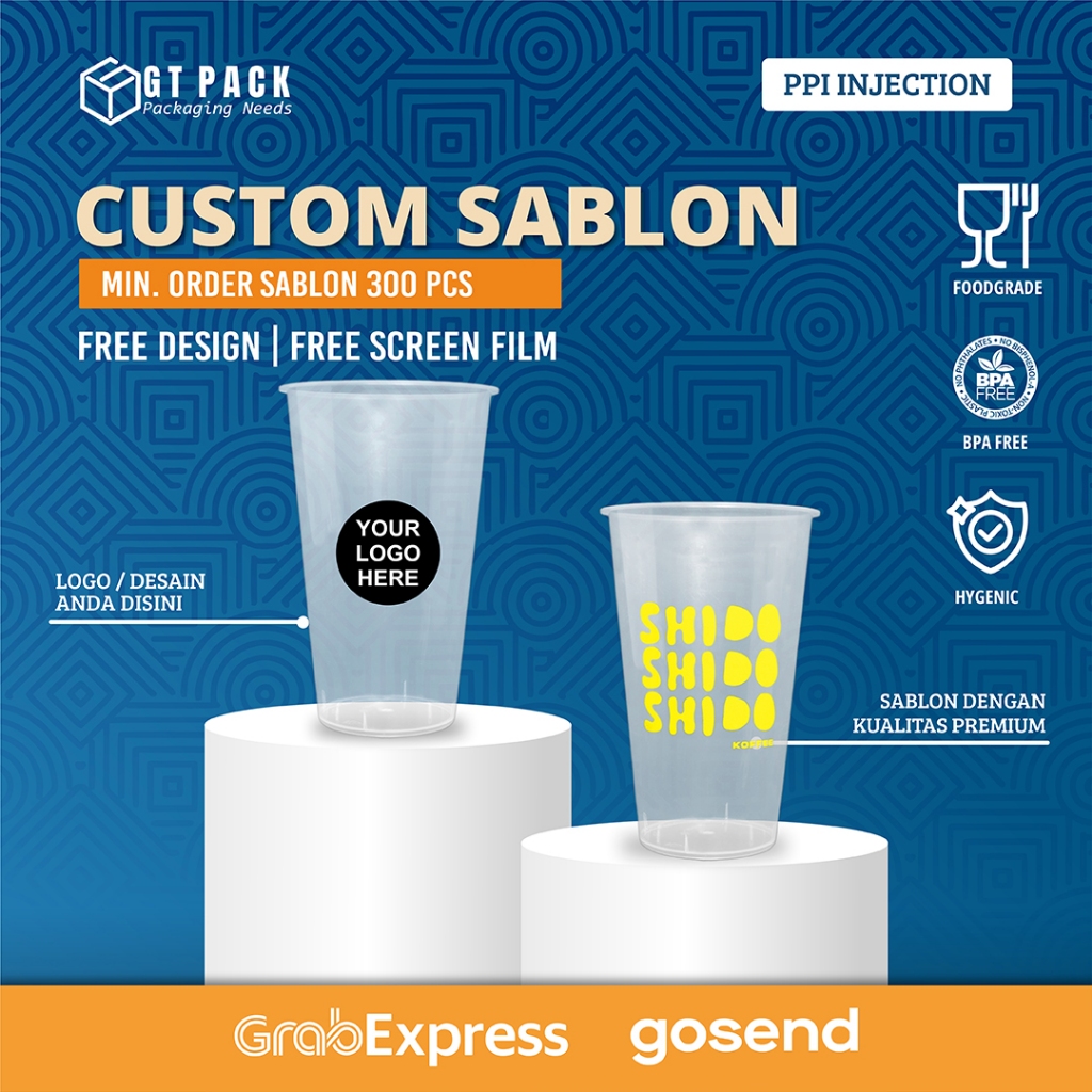 Sablon Cup Plastik PP Injection Datar 500 ML (Clear) + Tutup