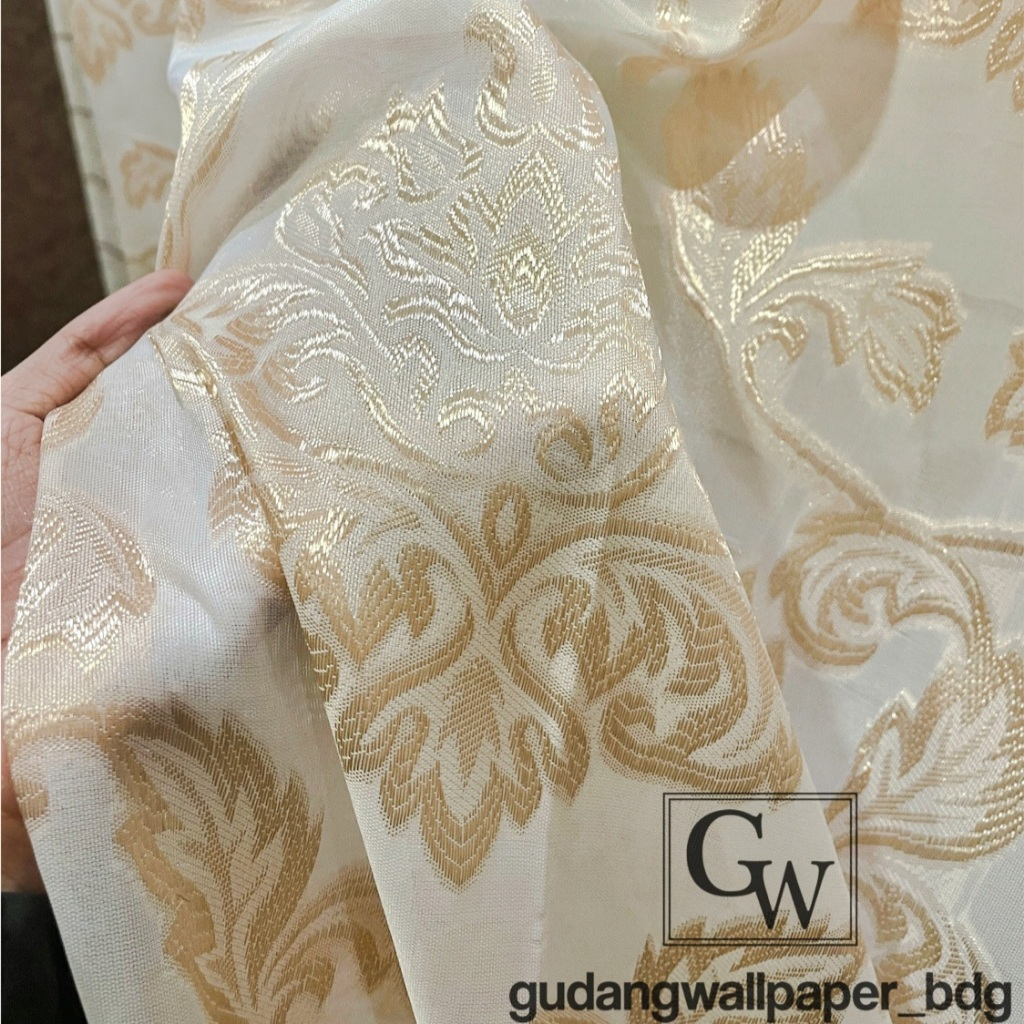 Vitrage Vitrase Gorden Premium Minimalis Motif Damask Victoria Gold