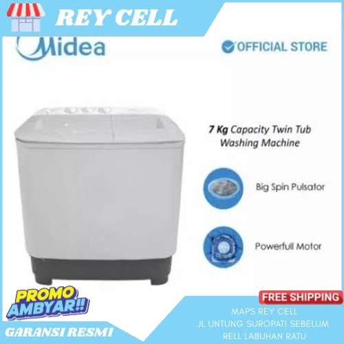 Midea MTD79NTG Mesin Cuci Dua Tabung 7kg MTD 79NTG Twin Tub Garansi Resmi