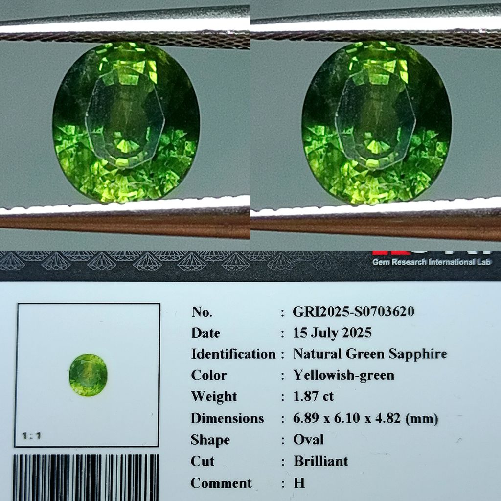 NATURAL GREEN SAPPHIRE GOOD LUSTER HEATED MEMO GRI LAB