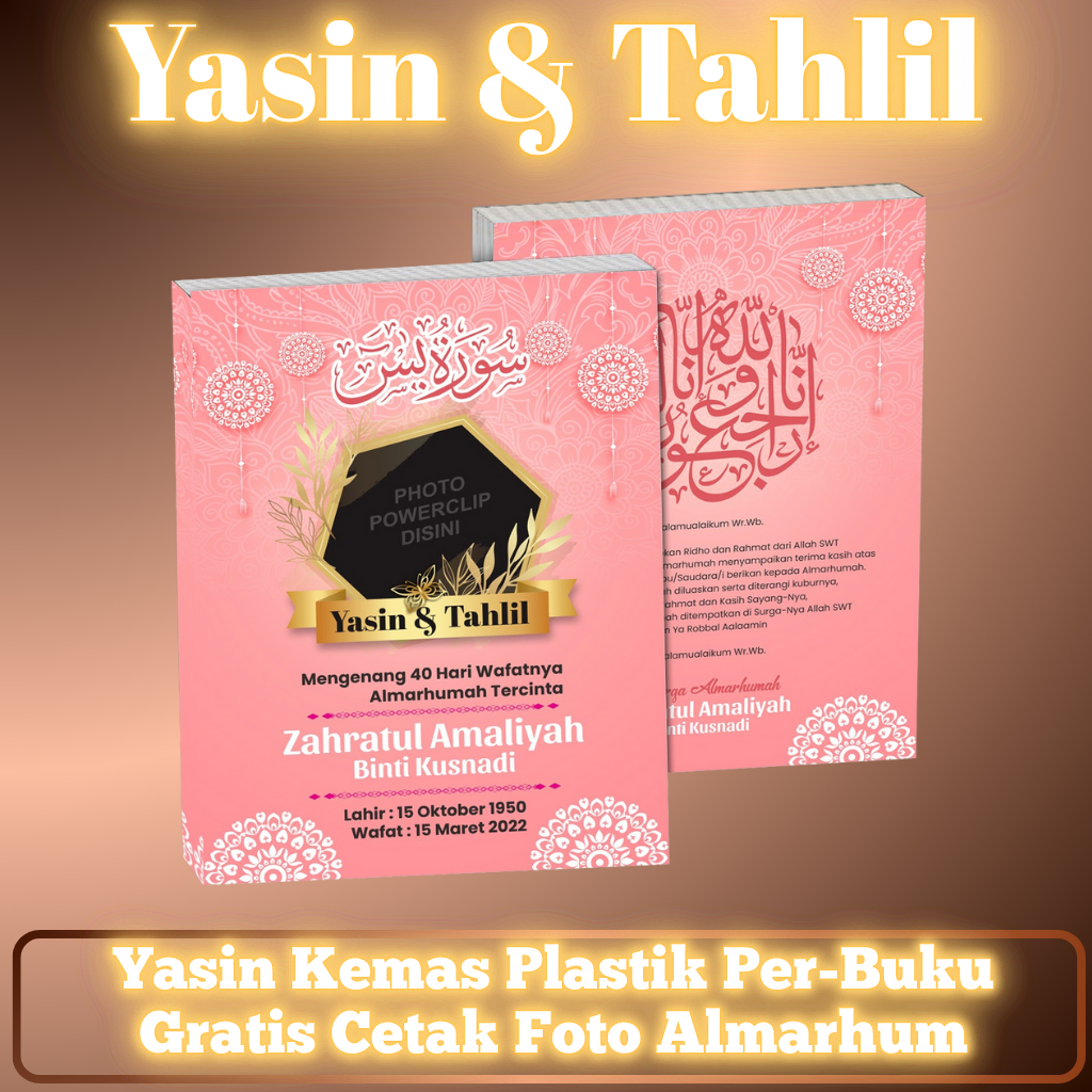 Buku Yasin dan Tahlil Custom Lengkap Cetak Foto Almarhum 100 1000 Hari Xaviera