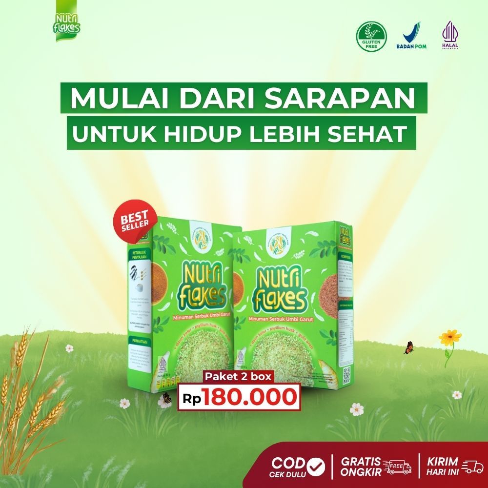 

Nutriflakes Atasi Asam Lambung, Gerd, Maag Minuman Sereal Umbi Garut Paket 2 Box Rp180.000 LIVE