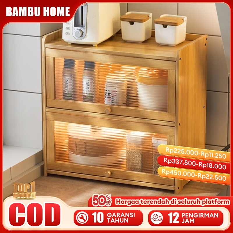 Rak Dapur Lemari Dapur Rak Dapur Kayu Lemari Piring Microwave Rak Bumbu Dapur Estetik