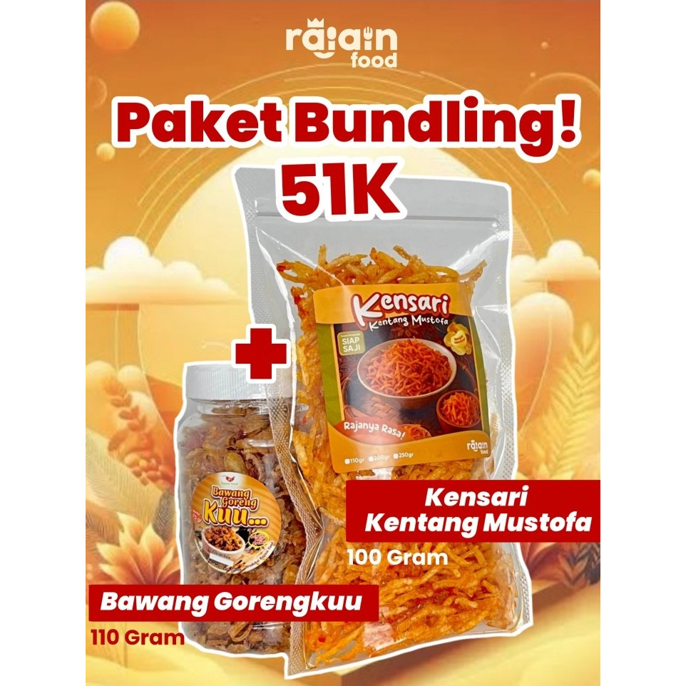 

Bundling Hemat Rajain Food – Bawang Gorengku Asli Kriuknya + Kensari Kentang Mustofa Bikin Nagih