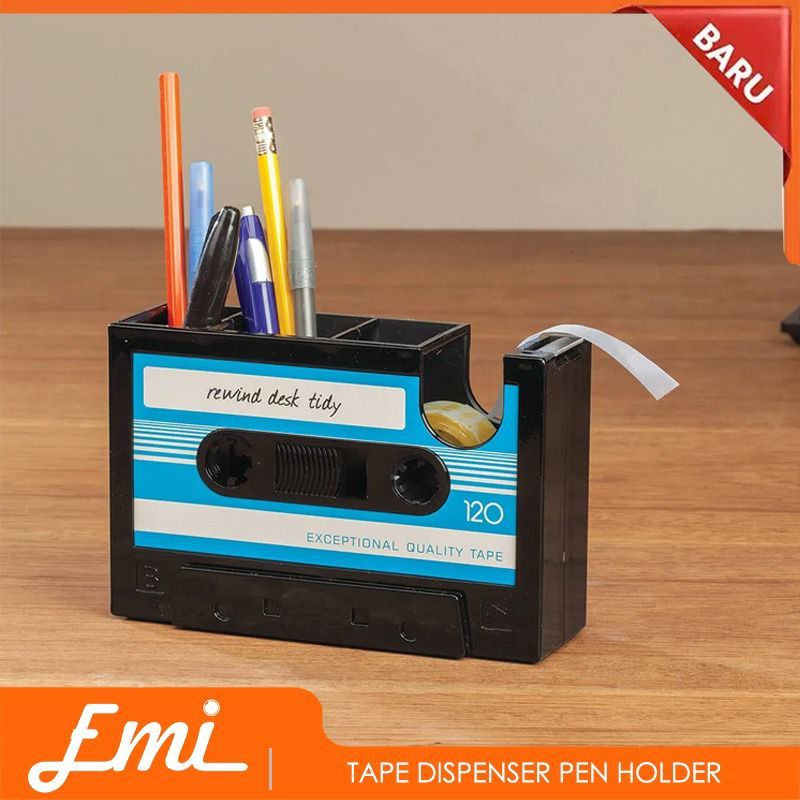 

Kaset Tempat Pensil Kotak Pensil Solatip Perlengkapan Kantor Stationery Storage Pen Holder Case Retro Cassette Tape Dispenser