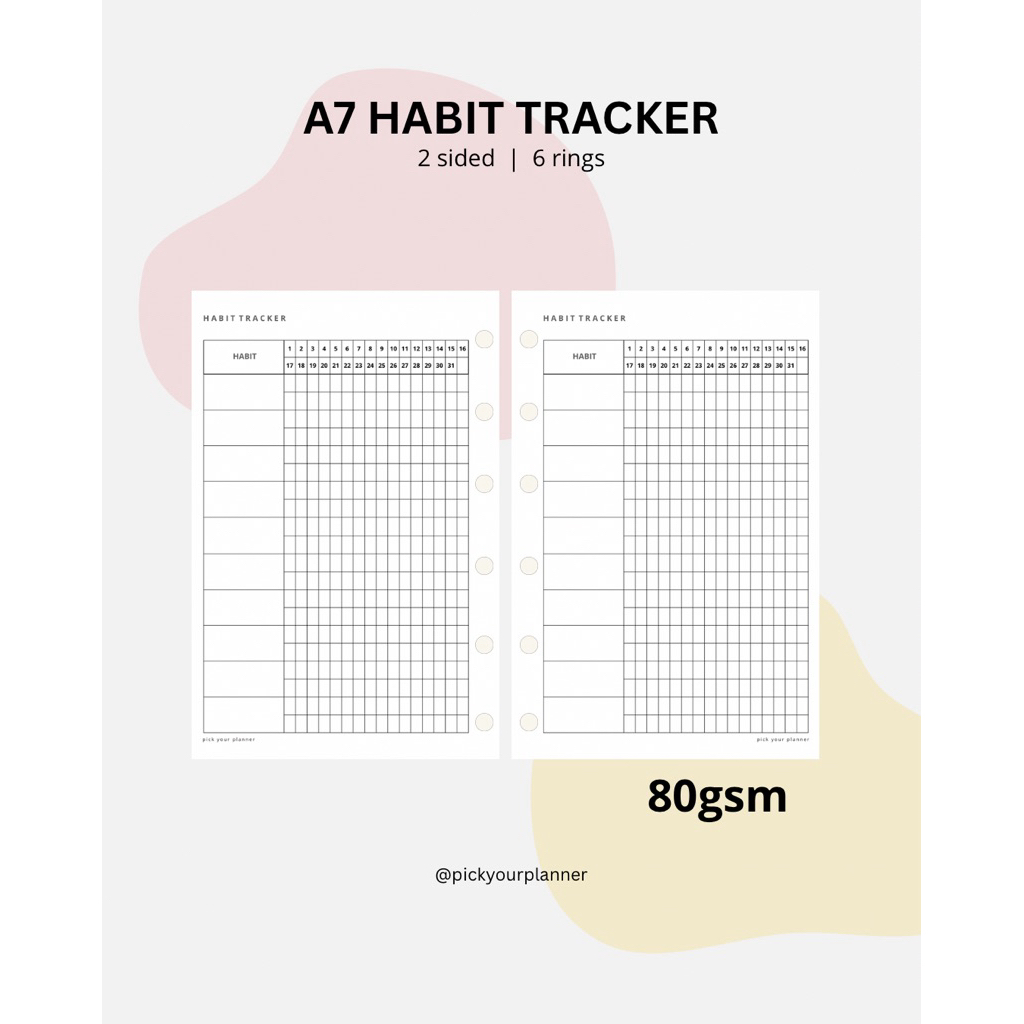 

A7 Habit tracker planner binder insert