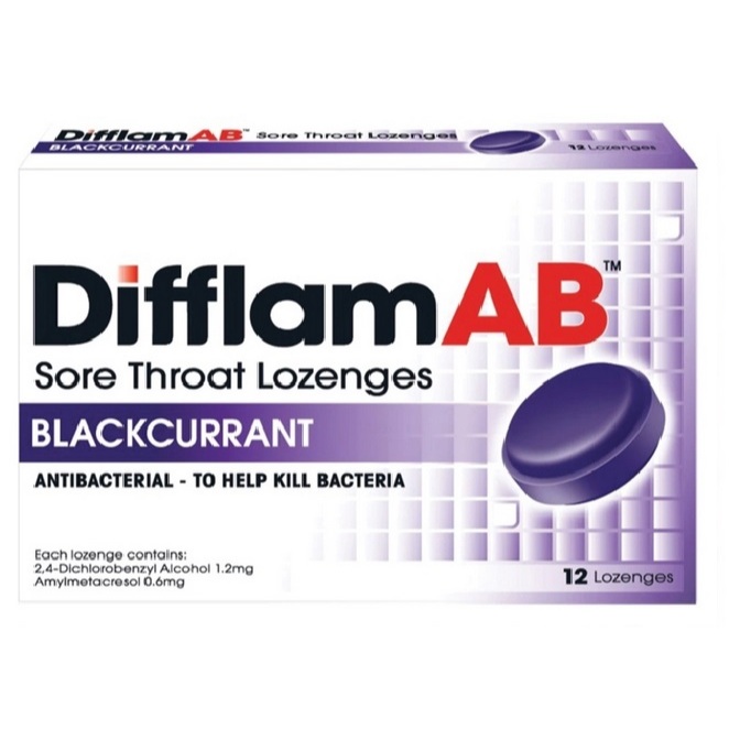 

Permen Difflam AB DifflamAB sakit tenggorokan pelega tenggorokan blackcurrant lemon orange hextra mint raspberry