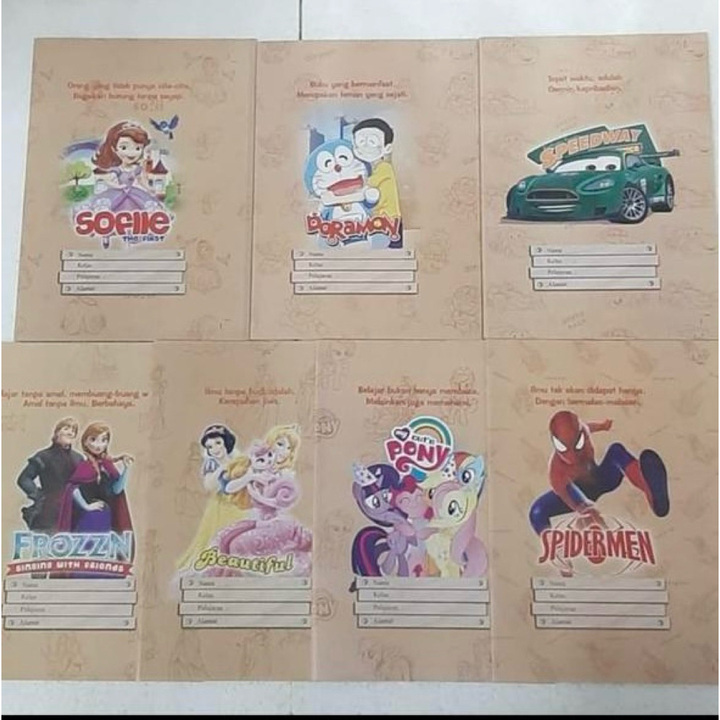 

Sampul buku kwarto garis coklat karakter (1 pak 20 lbr) ukuran buku sidu/ Pembelian per 2 pak