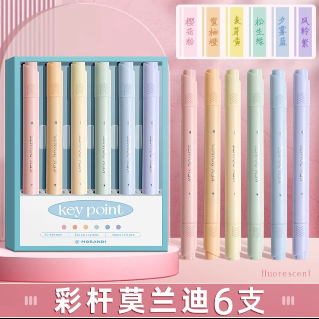 

Spidol Highlighter Pastel Aesthetic Morandi 6 Warna - Key Point Dual Tip Stabilo Warna Soft Dua Sisi / Kepala