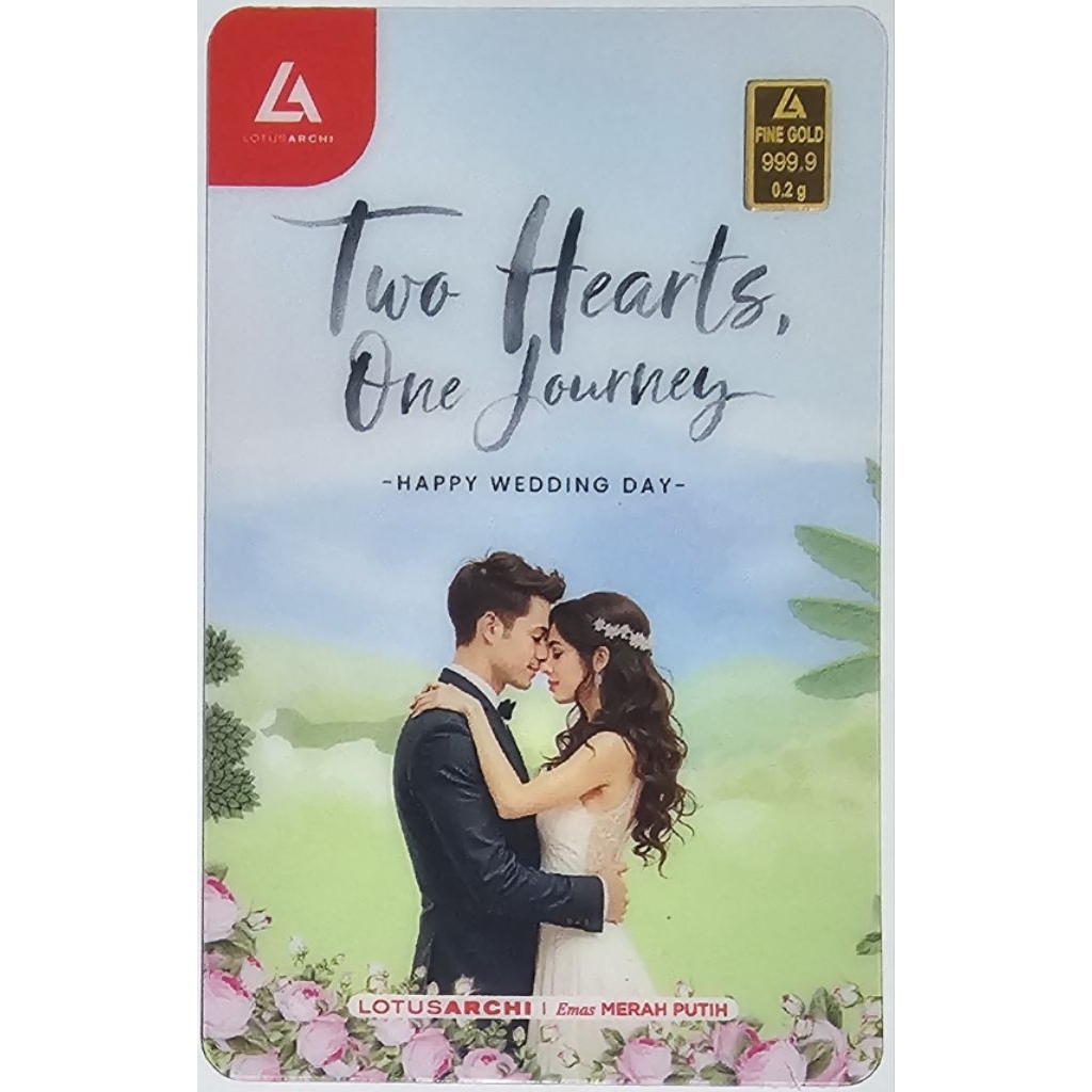 Logam Mulia Lotus Archi 0.2 Gram Two Hearts, One Journey Happy Wedding Day