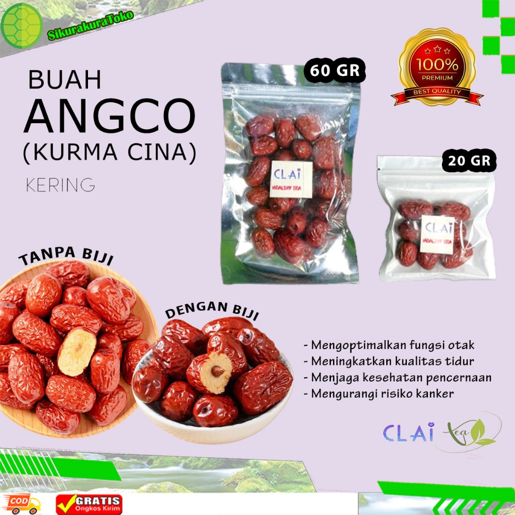 

(skr) Jujube Angco - Hong Zao (红枣) - Buah Ziziphus jujuba Kurma China merah dengan / tanpa biji ang co cina hung cao