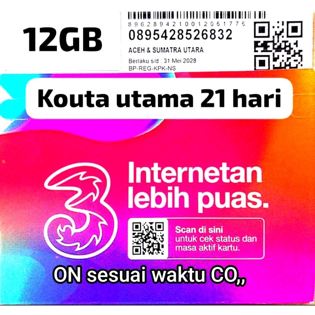 kartu tri OK 12gb,8gb,20gb,40gb,100gb